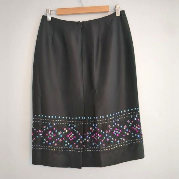 Vintage 1990s Finity Silk Skirt Black Beaded Slit Whimsigoth 1990s Siren Size 8 - Picture 3 of 10